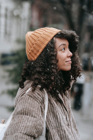 curly hair woman winter