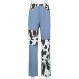 Cow pattern Patchwork Baggy Jeans - jeans - MIRACLE&MEMORY