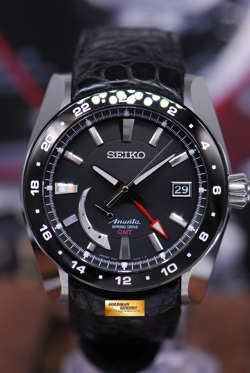 SOLD] SEIKO ANANTA SPRING DRIVE GMT AUTOMATIC SNR021J BLACK (NEAR MIN –  Goldman Luxury