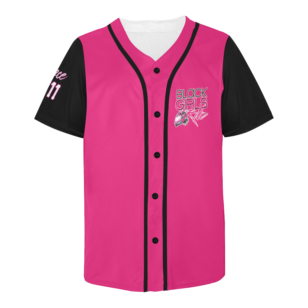 pink and black baseball jersey