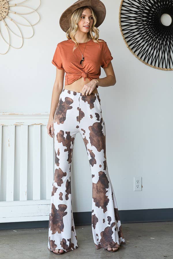 Brown Cow Print Flared Pants Red Barn Boutique LLC