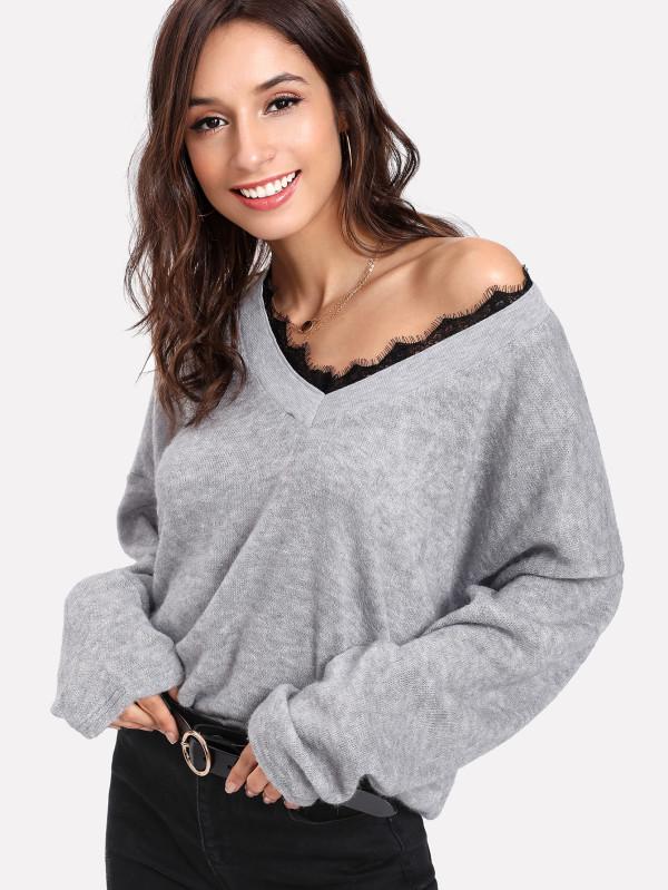 Grey Lace Knit Jumper - Boho Buys