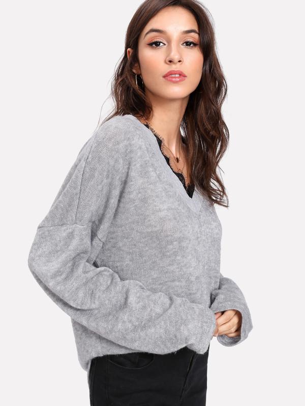 Grey Lace Knit Jumper - Boho Buys