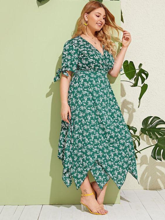 Plus Size Green Floral Wrap Dress - Boho Buys