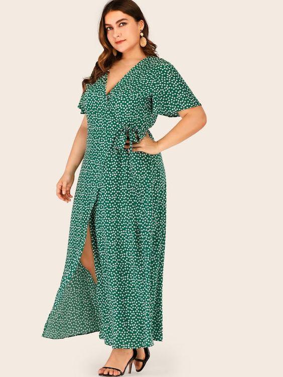Plus Size Green Speckled Wrap Maxi Dress - Boho Buys