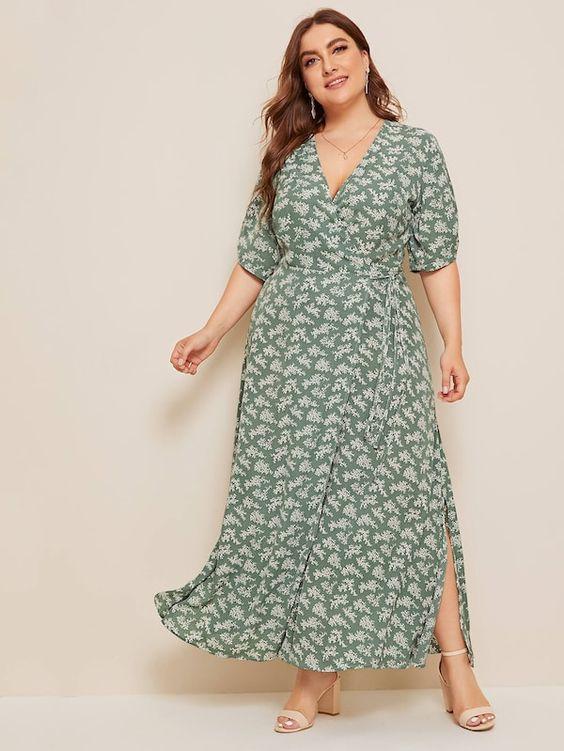 Plus Size Green Floral Wrap Maxi Dress - Boho Buys