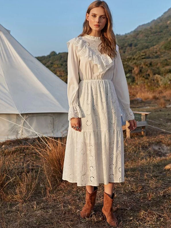 White Cotton Peasant Dress - Boho Buys