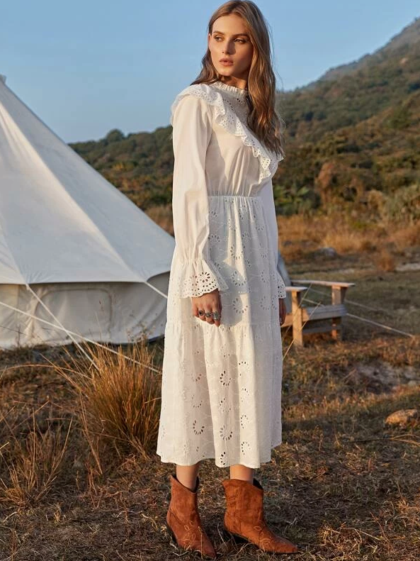 White Cotton Peasant Dress - Boho Buys