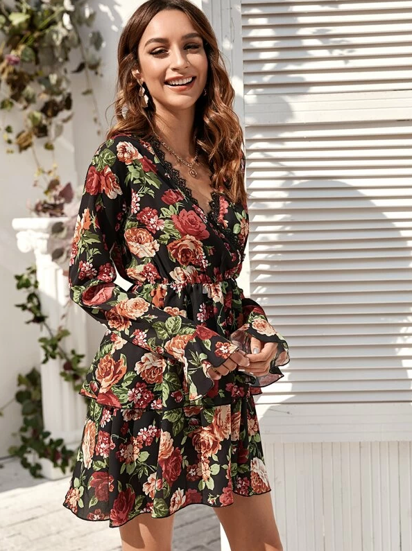 Dark Floral Chiffon Dress - Boho Buys