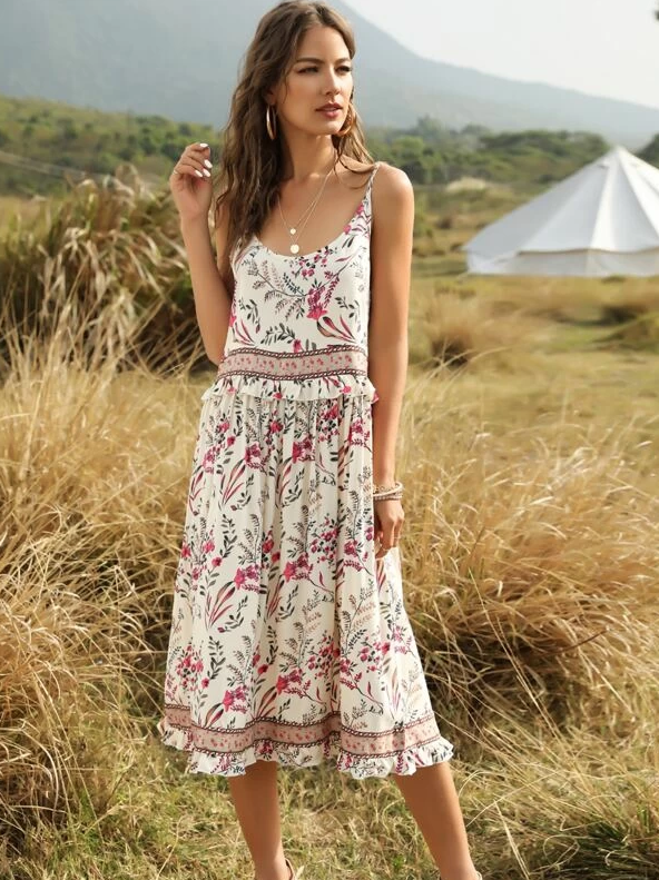 White Floral Midi Dress - Boho Buys