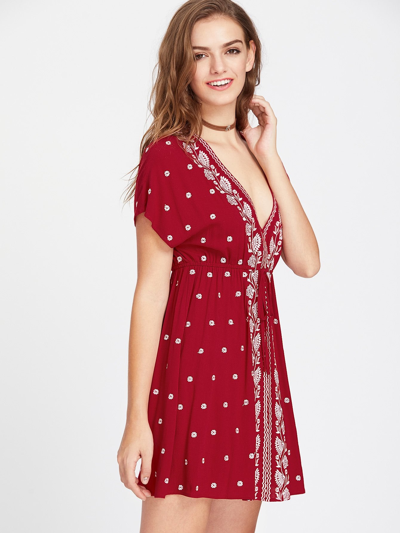 Red Embroidered Dress - Boho Buys