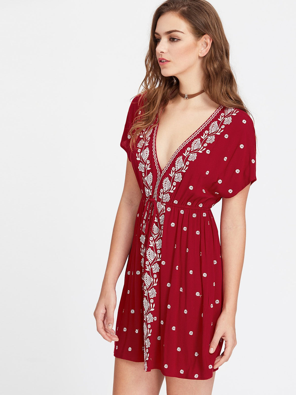 Red Embroidered Dress - Boho Buys