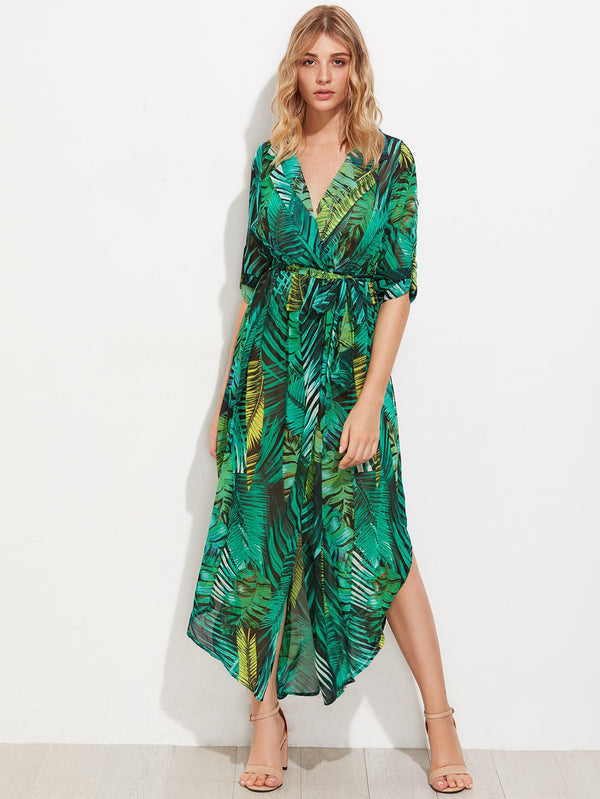 Chiffon Palm Print Dress - Boho Buys