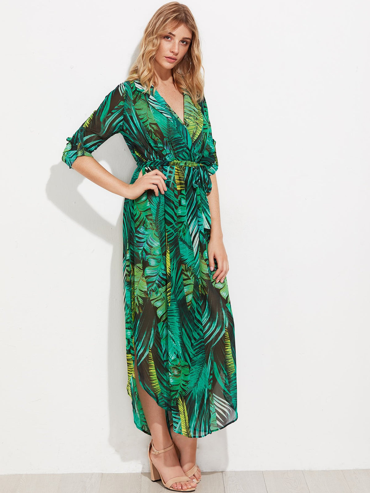 Chiffon Palm Print Dress - Boho Buys