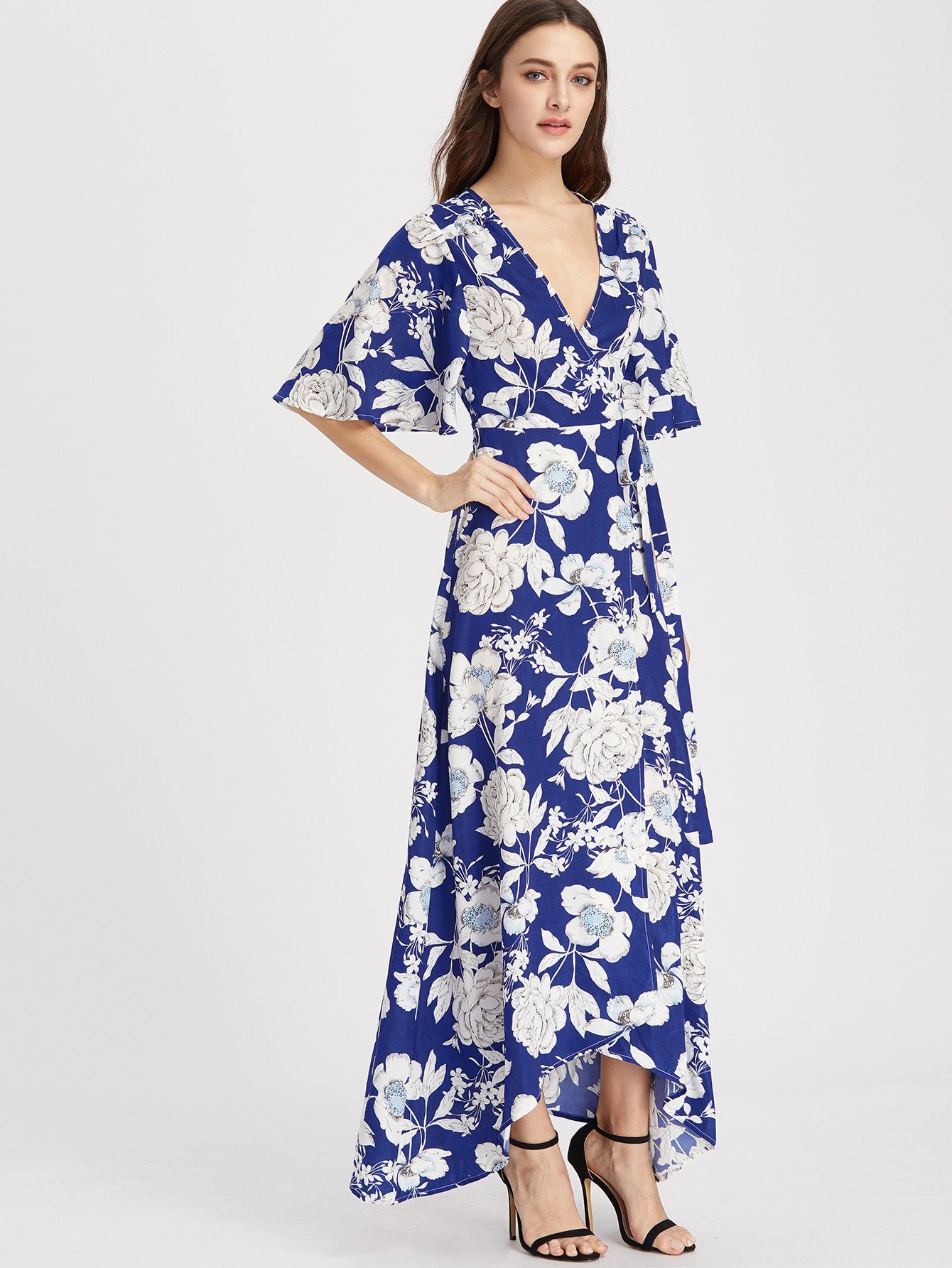 Blue And White Wrap Maxi Dress - Boho Buys