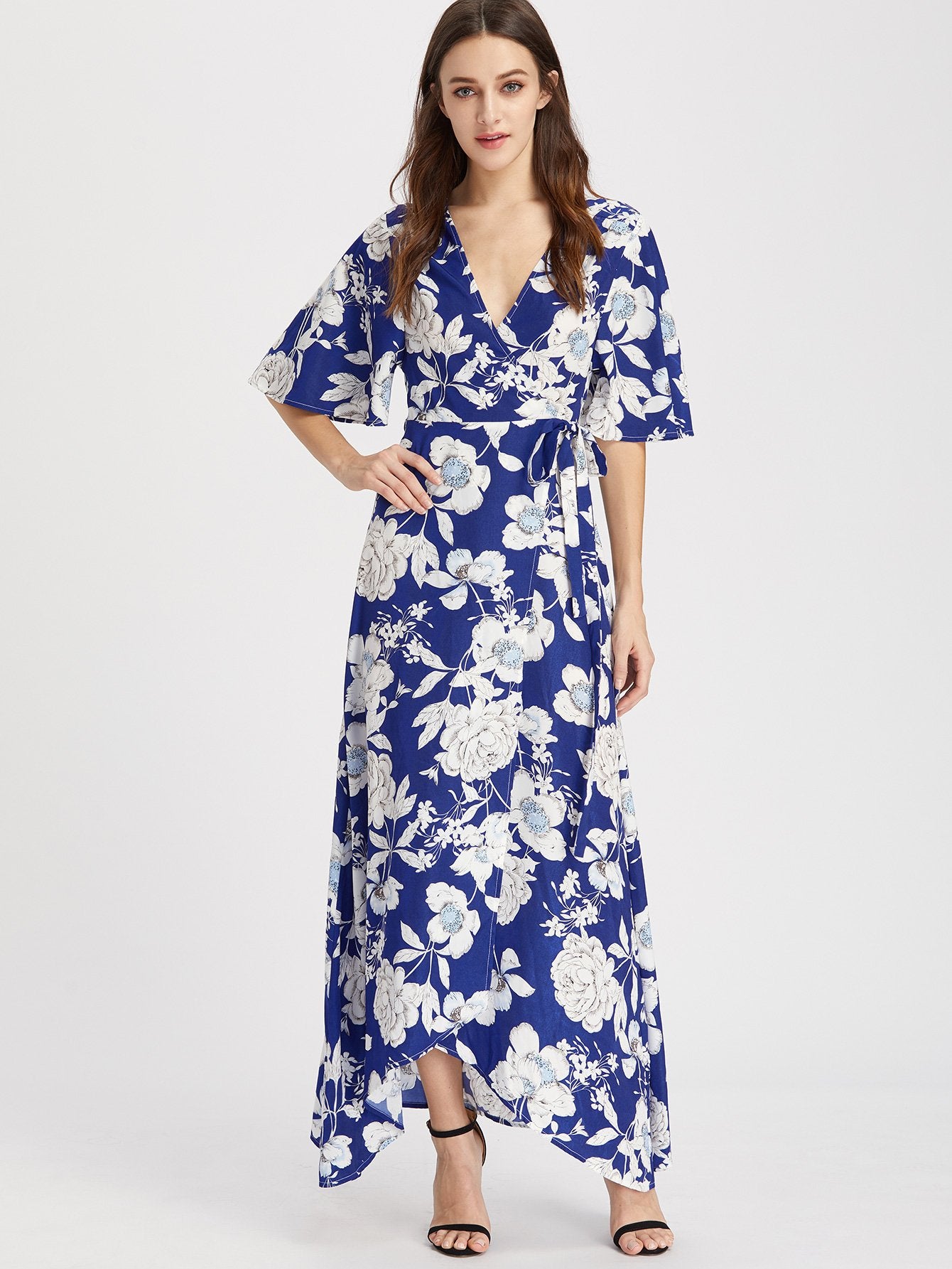 Blue And White Wrap Maxi Dress - Boho Buys