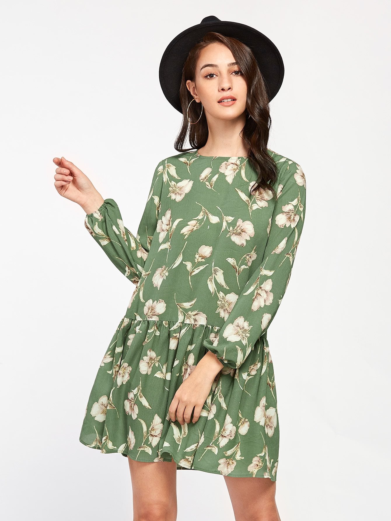 Green Dropped Waist Dress - Boho Buys