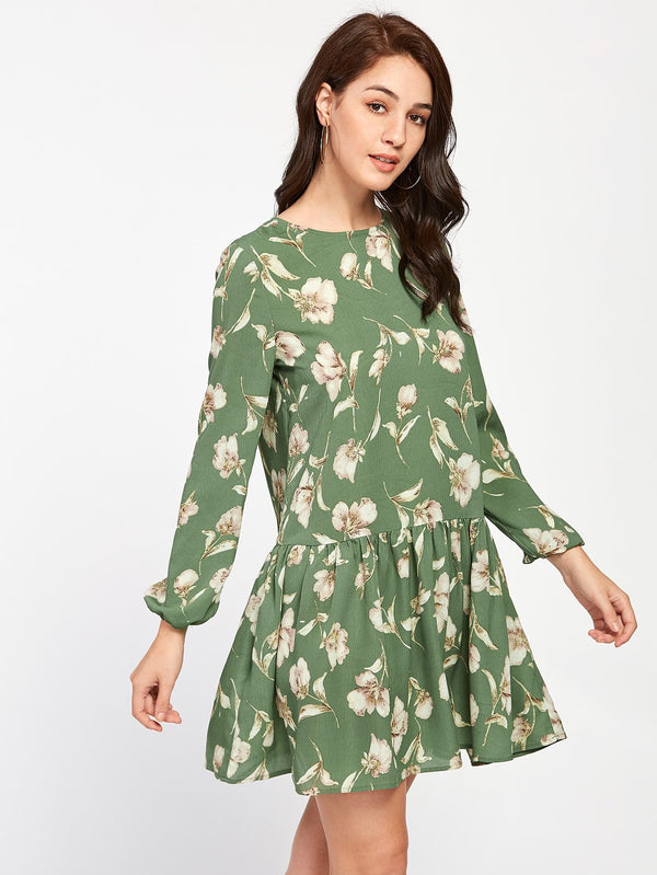 Green Dropped Waist Dress - Boho Buys