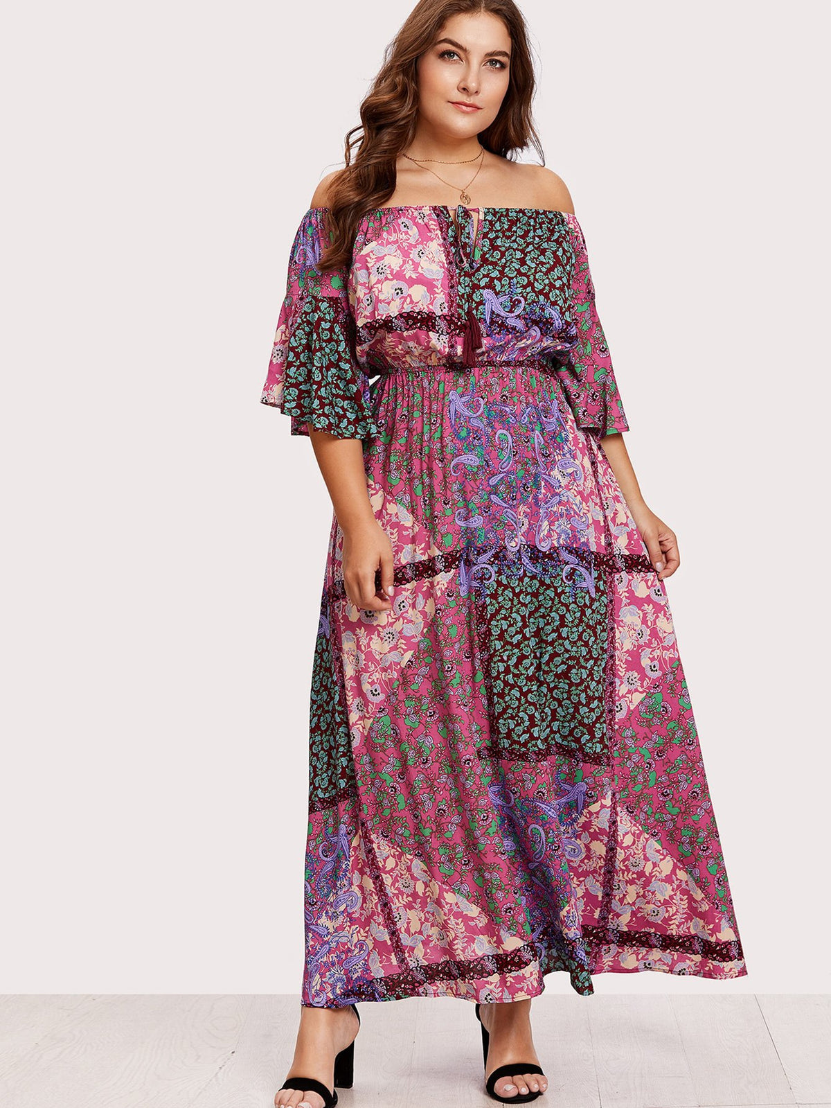 PLUS SIZE Patchwork Maxi Dress - Boho Buys