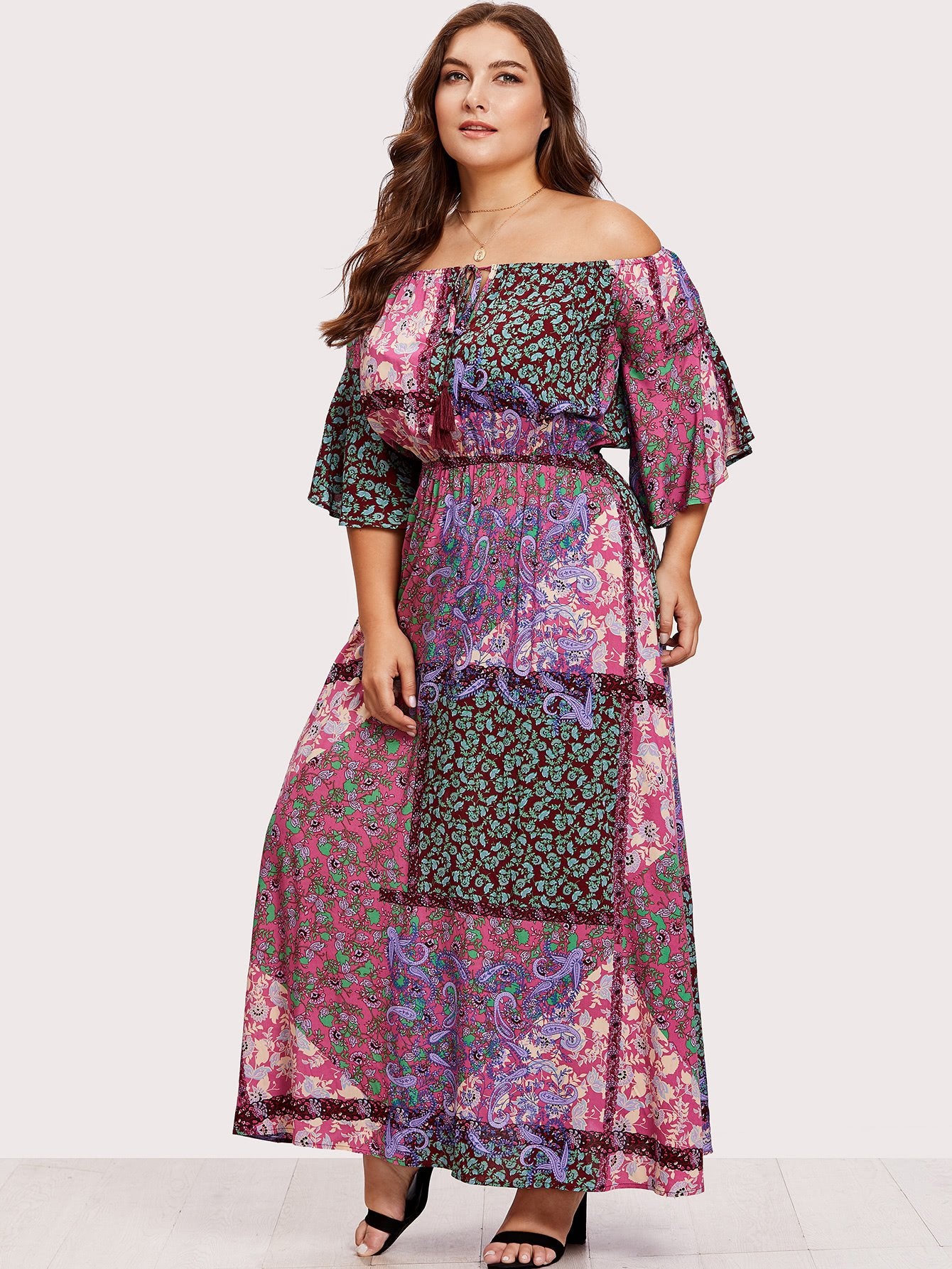 PLUS SIZE Patchwork Maxi Dress - Boho Buys