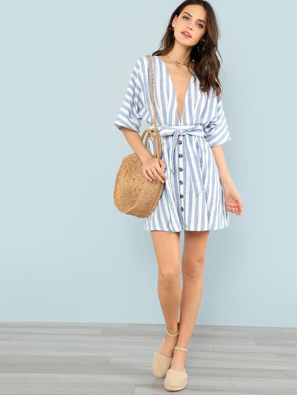 Blue Stripe Mini Dress - Boho Buys