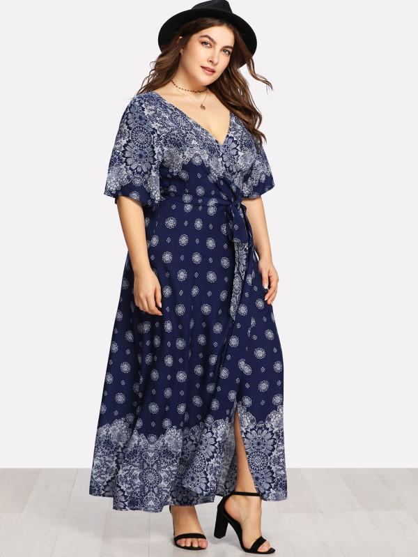 Plus Size Navy Wrap Maxi Dress - Boho Buys