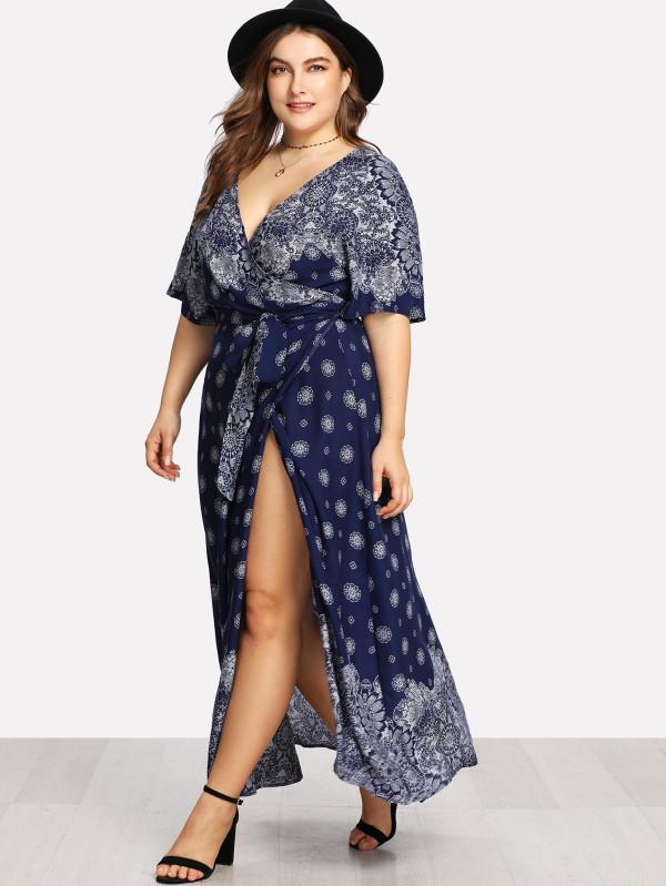 Plus Size Navy Wrap Maxi Dress - Boho Buys