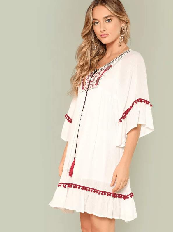 White Embroidered Dress - Boho Buys