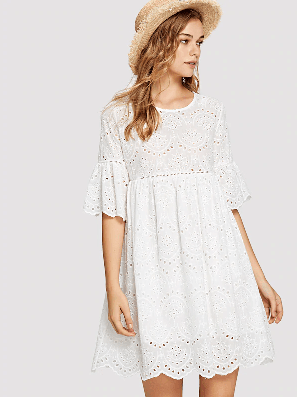 White Cotton Eyelet Dress - Boho Buys