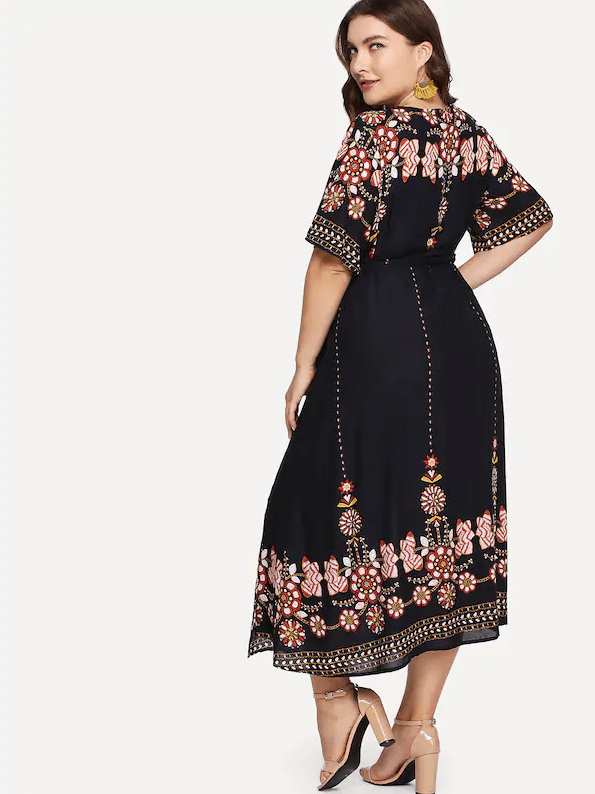 PLUS SIZE Navy Blue Boho Wrap Maxi Dress - Boho Buys