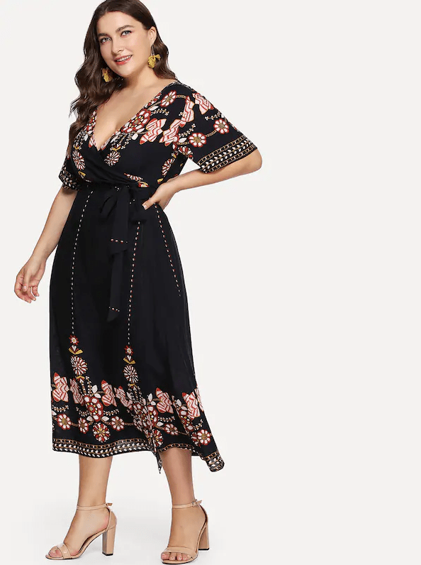 PLUS SIZE Navy Blue Boho Wrap Maxi Dress - Boho Buys