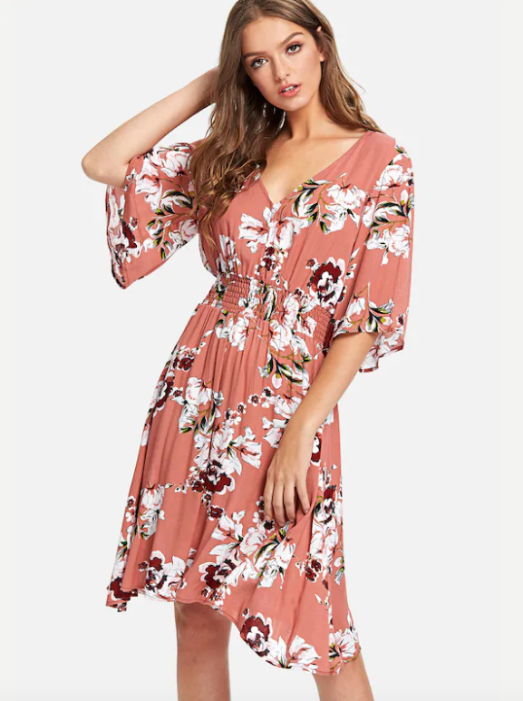 Peach Floral Dress - Boho Buys