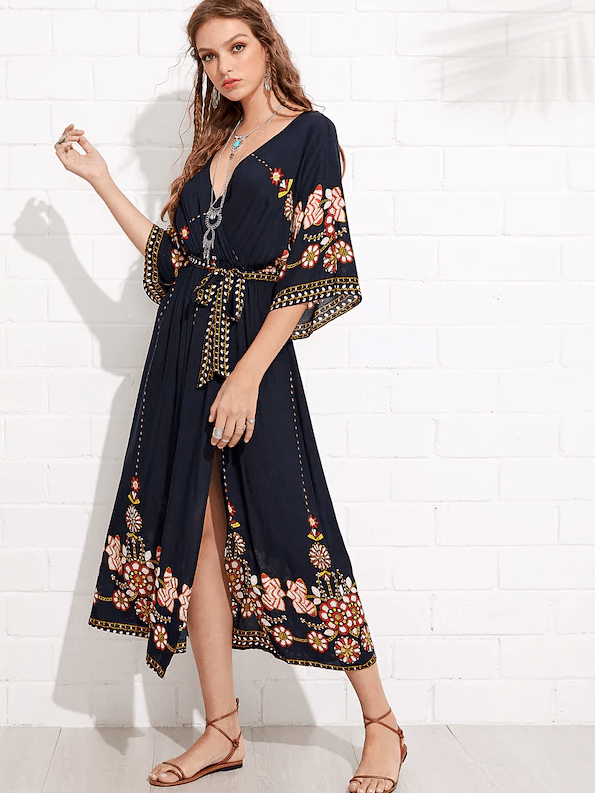 Navy Blue Boho Wrap Maxi Dress - Boho Buys