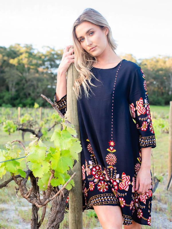 Navy Blue Shift Dress - Boho Buys