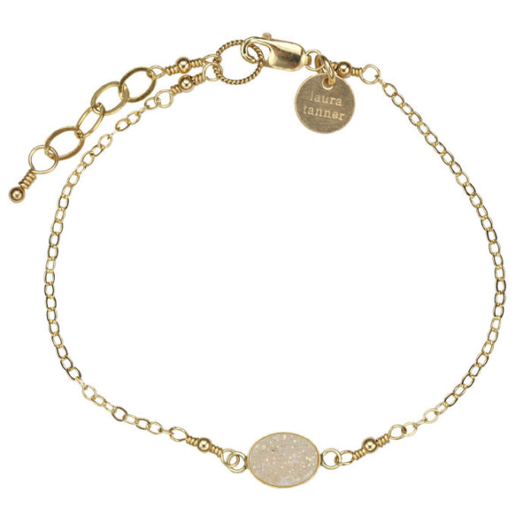 SALE - Oval Druzy Link Bracelet - Gold - Laura Tanner Jewelry