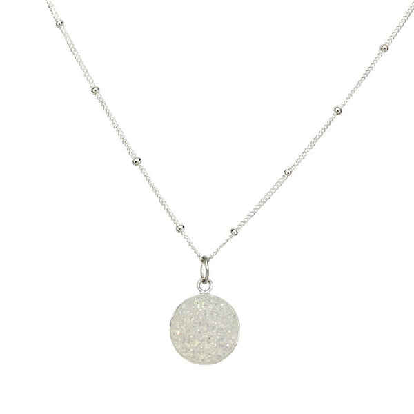 Round Druzy Drop Necklace - Large - Silver - Laura Tanner Jewelry