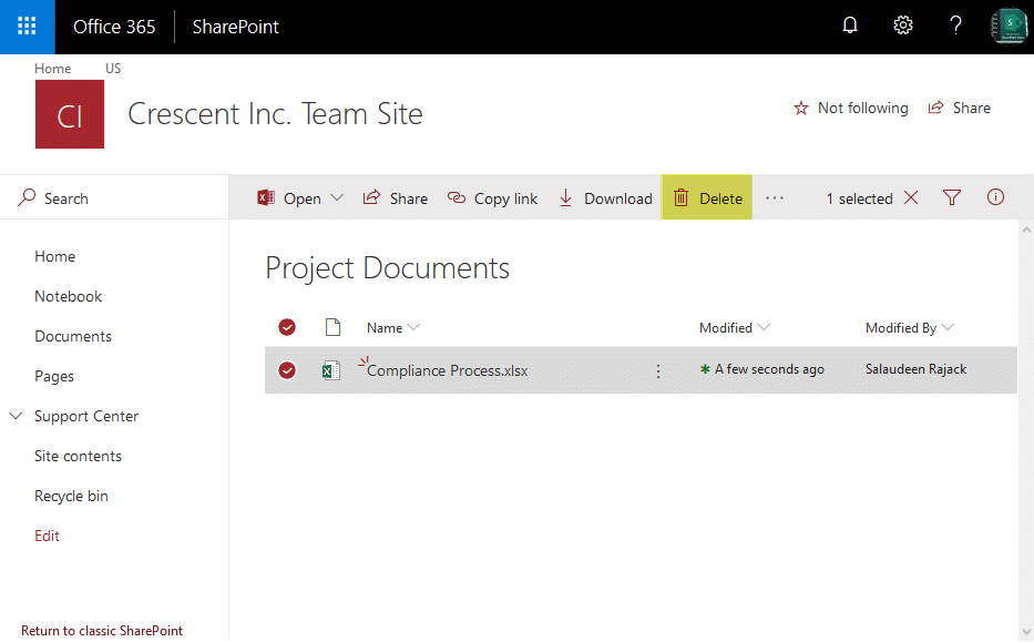 How to Delete a File From Sharepoint?