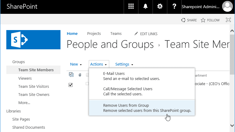 how to remove someone from sharepoint?