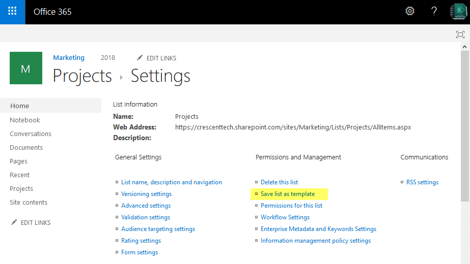 How to Enable List Template in Sharepoint Online?