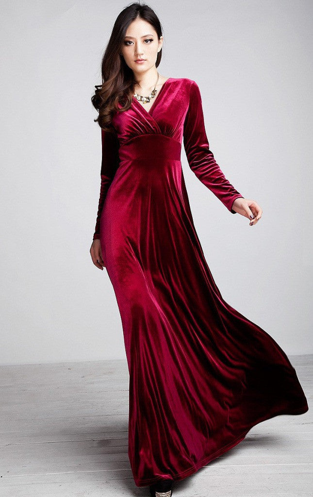 red maxi dress long sleeve