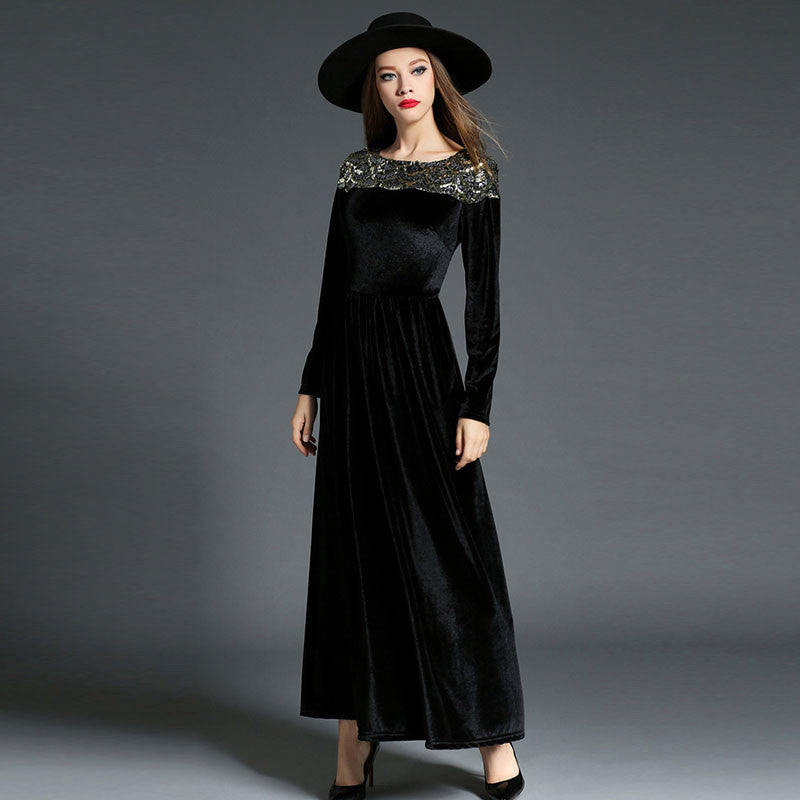 black velour maxi dress