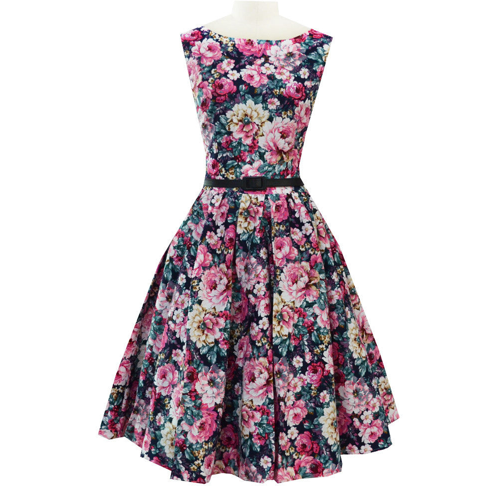 Belted Pink and Blue Floral Vintage Dress – Lily & Co.