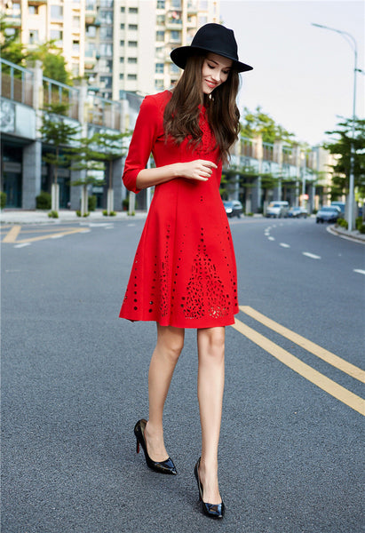 Red Hollow Out Midi Dress – Lily & Co.