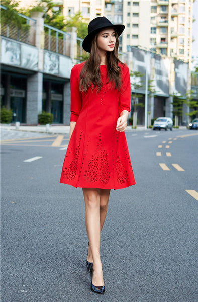 Red Hollow Out Midi Dress – Lily & Co.