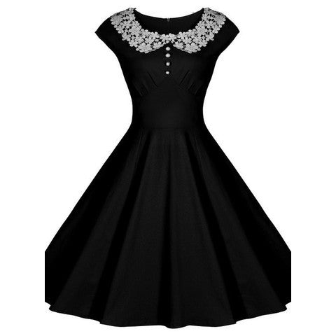 Black Vintage Dress with Lace Collar – Lily & Co.