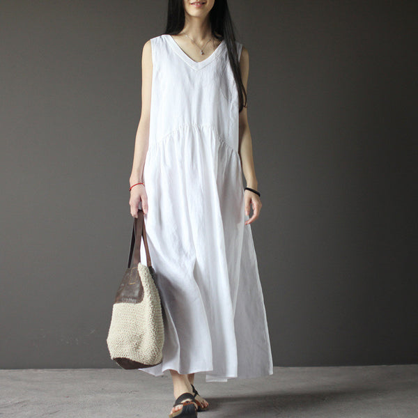 Linen Short Sleeve Dress in White – Lily & Co.