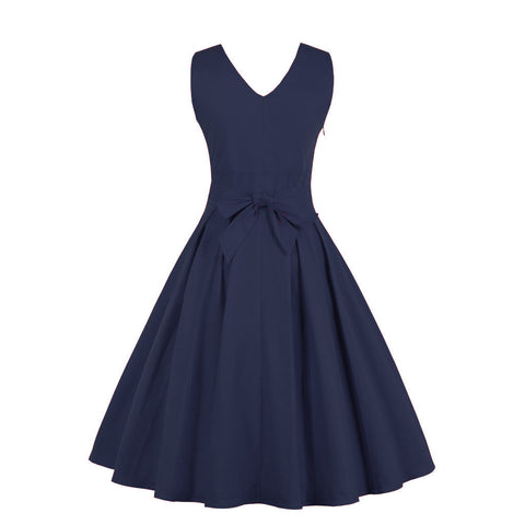 Navy Blue V-neck Maxi Vintage Dress – Lily & Co.