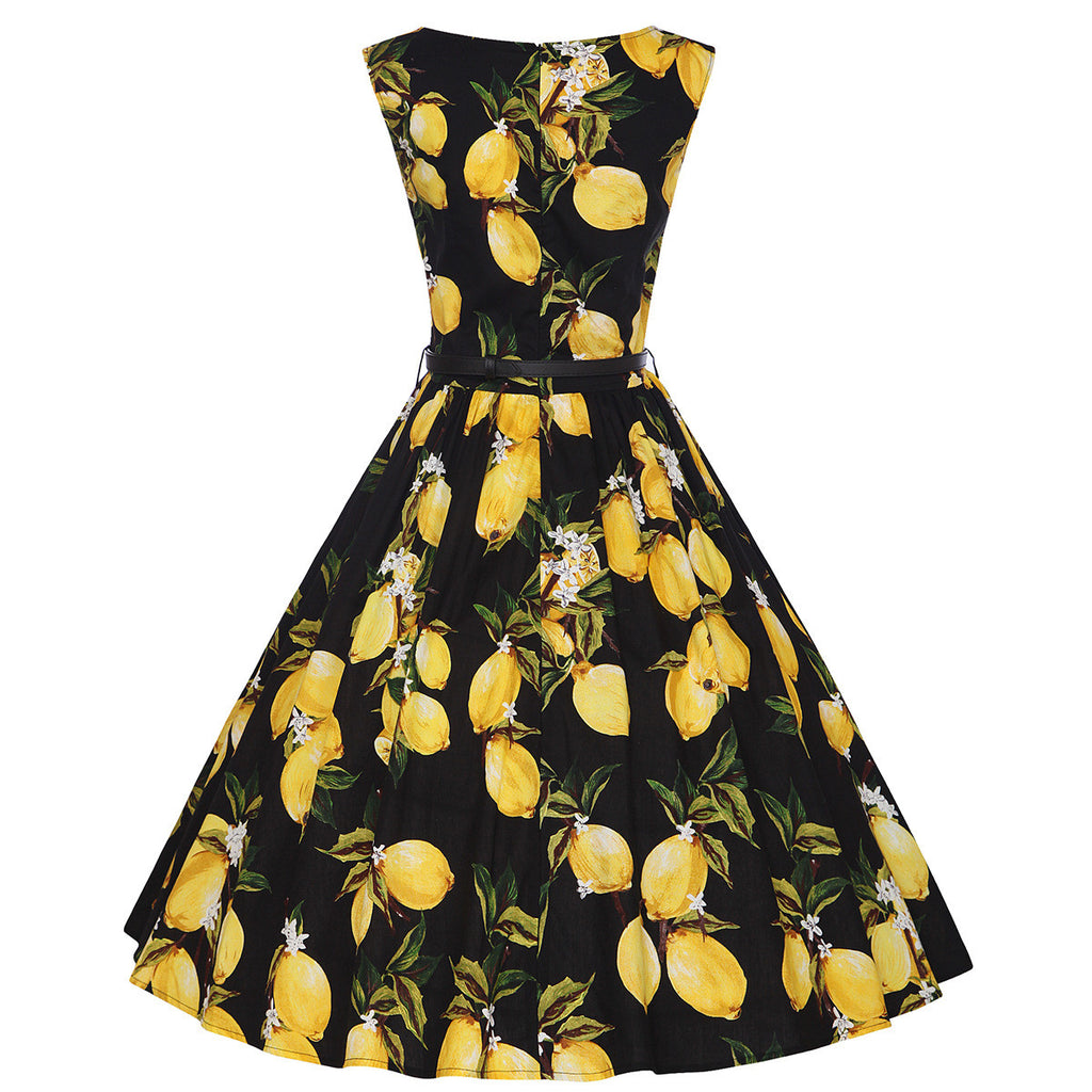 Black Lemon Print Vintage Dress – Lily 