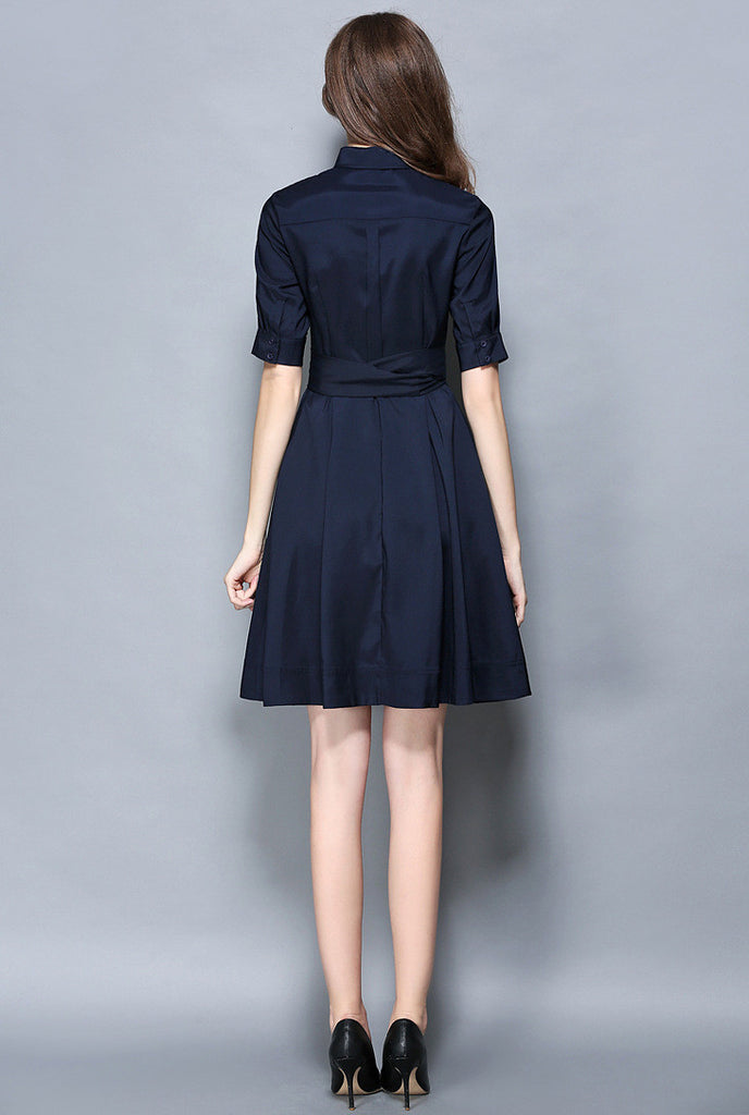 navy long sleeve shirt dress