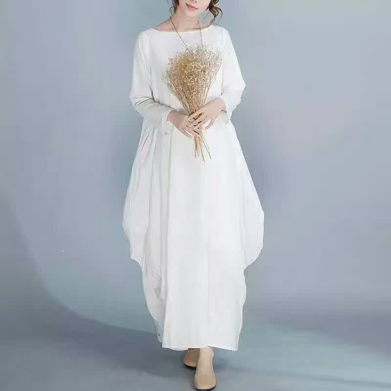 white cotton maxi dress with sleeves